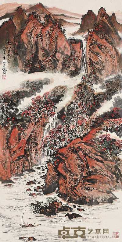 赵豫 秋山夕照 片 136×67cm